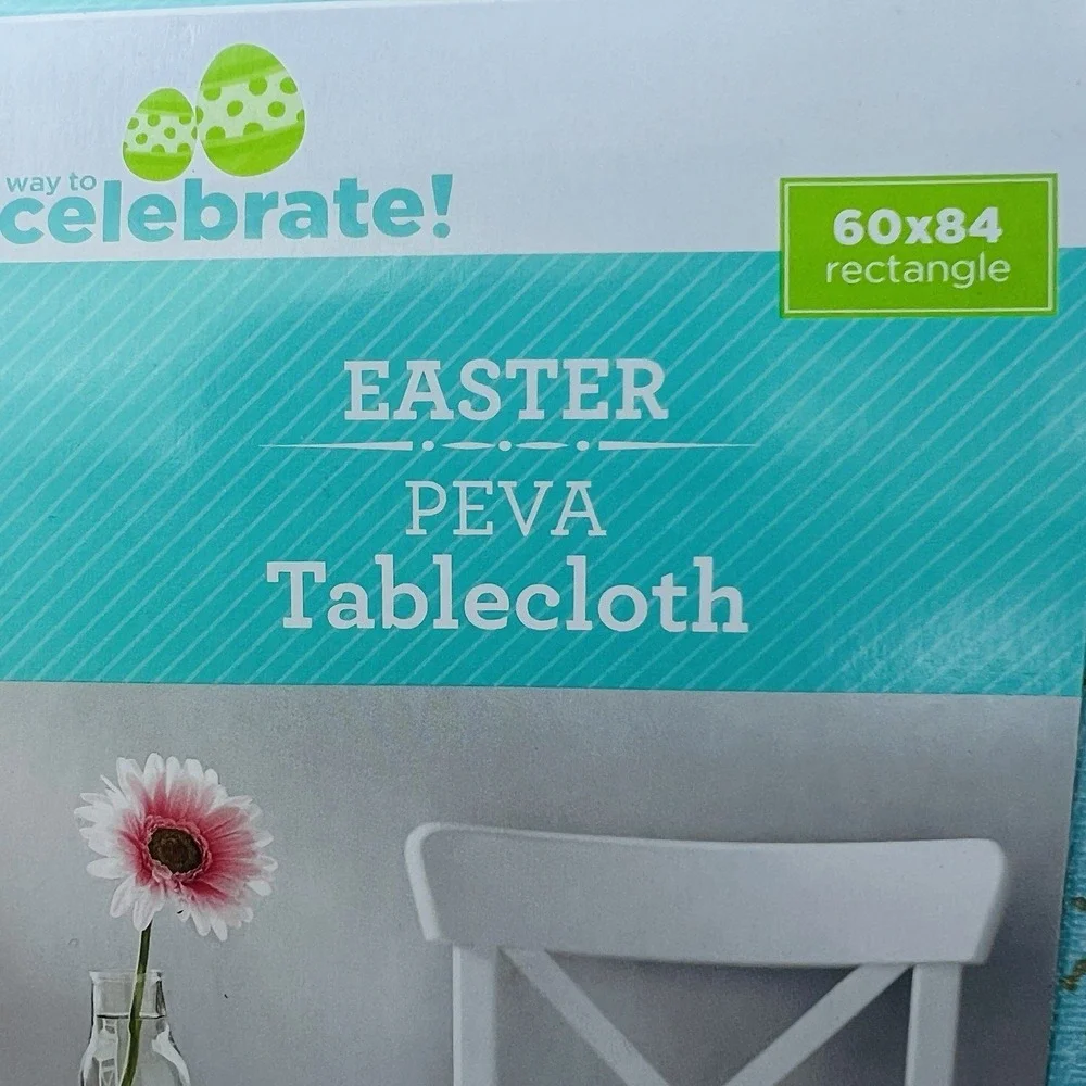 Way to‎ Celebrate Easter Peva 60x84 Tablecloth Colorful Easter Eggs Vinyl NEW